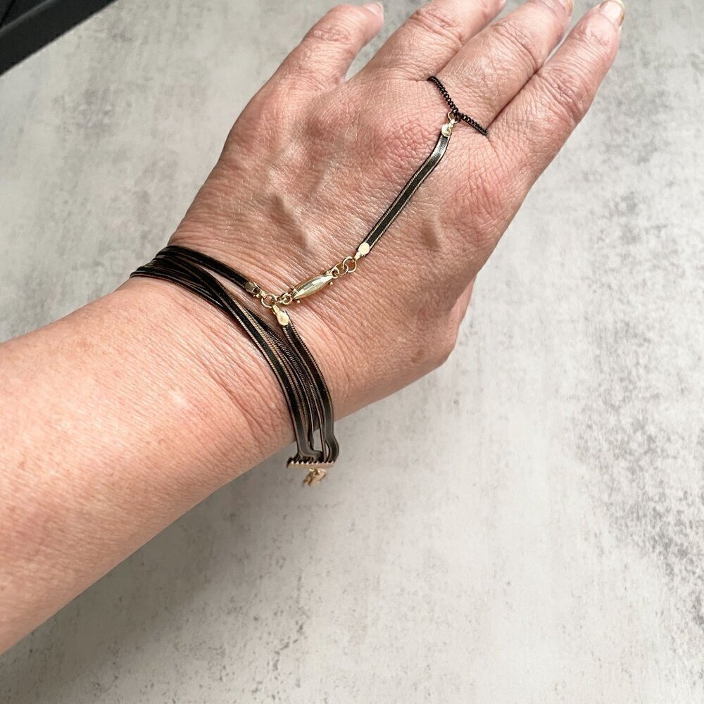NIB Free People Hand Chain Bronze Gold Multi-Strand Finger to Wrist Boho RARE - Picture 3 of 10